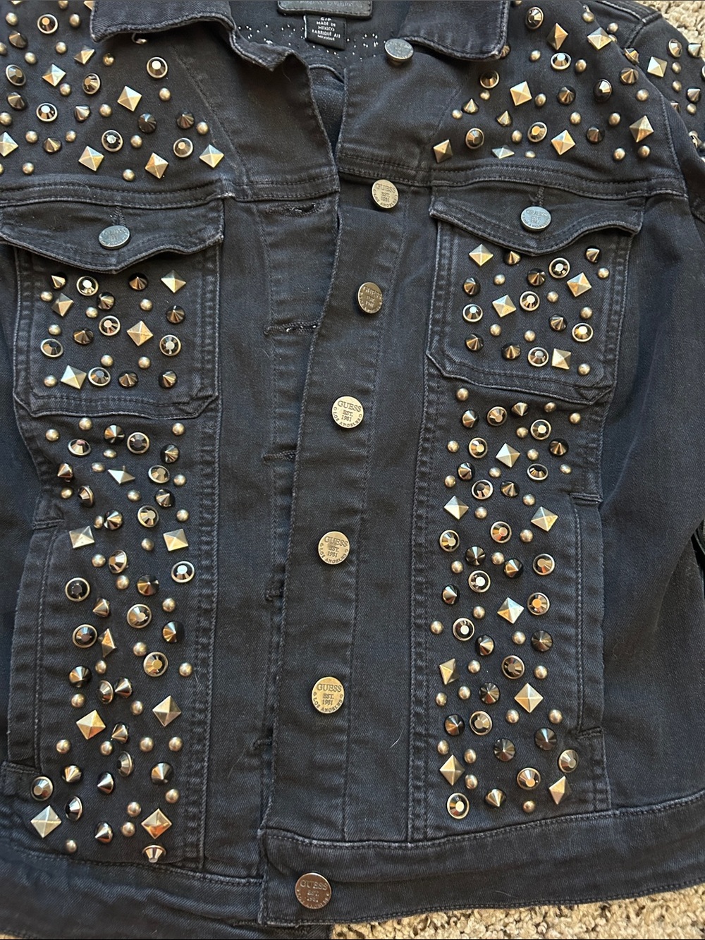 Guess Black Studded Fringe Denim Jacket - Picture 5 of 6